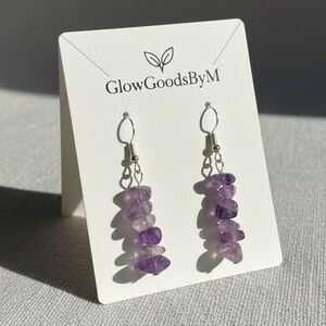 Natural Purple Amethyst Crystal Chip Dangle Earrings